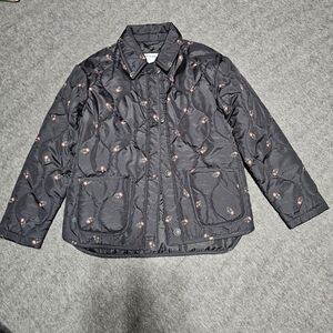 Old Navy Girls Large Quilted Floral Barn Jacket Black